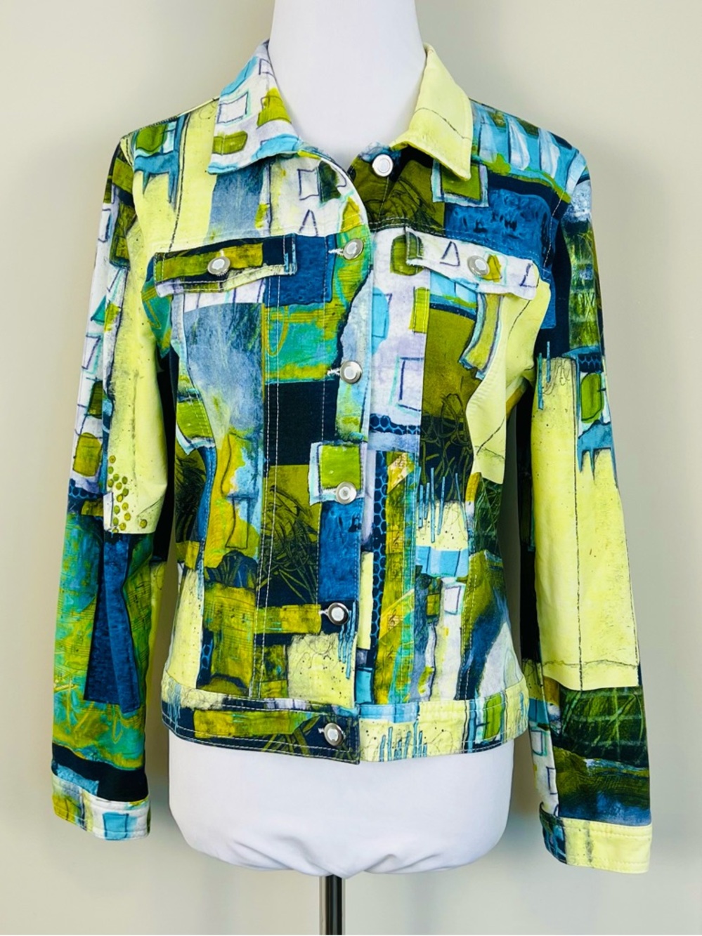 Simply Art by Dolcezza Abstract Print Green & Blue Jacket